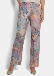 Weite Hose VERA aus Viskose-Satin - salbei / rosé / gemustert - Gr. 38 von Goldner Fashion