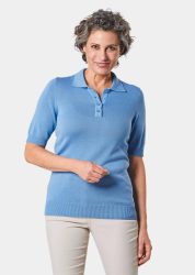 Kurzarm Strickpullover mit adrettem Kragen - blau - Gr. 22 von Goldner Fashion
