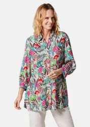 Druckbluse in exotischem Muster - koralle / grün / gemustert - Gr. 22 von Goldner Fashion