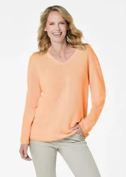 Kaschmirpullover mit V-Ausschnitt - pfirsich - Gr. 24 von Goldner Fashion