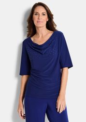 Wasserfallshirt mit Glitzersteinen - royalblau - Gr. 21 von Goldner Fashion