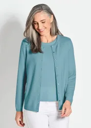 Kaschmirstrickjacke mit Rundhalsausschnitt - mint - Gr. 22 von Goldner Fashion