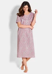 Nachthemden im Set aus reiner Baumwolle - weiss / rosé / gemustert - Gr. 38 von Goldner Fashion