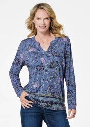 Langarmshirt mit Paisleymuster - blau / gemustert - Gr. 20 von Goldner Fashion