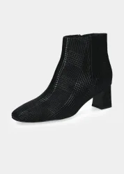 Stiefeletten aus geprägtem Leder in Karo-Optik - schwarz - Gr. 38 von Goldner Fashion