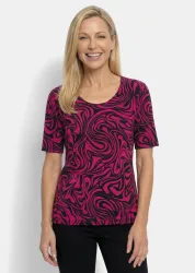 Jersey-Shirt mit schwungvollem Muster - bordeaux / gemustert - Gr. 24 von Goldner Fashion