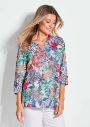 Farbbrillante Druckbluse mit liebevollen Details - bunt - Gr. 38 von Goldner Fashion