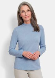 Langarmshirt mit Stehkragen aus Baumwolle - hellblau / méliert - Gr. 20 von Goldner Fashion