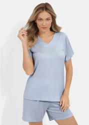 Shorty-Set aus glattem Jersey - hellblau - Gr. 40/42 von Goldner Fashion