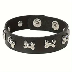 Punk-inspiriertes schwarzes PU-Lederarmband mit Hundeknochen-Charms ? perfekt für den Alltag und Halloween-Partys