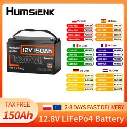 Humsienk 12V 150Ah LiFePO4 Lithium-Batterie mit integriertem 110A BMS, 1920Wh, 15000+ Zyklen für Solar, Wohnmobile, Marine, Camping, Off-Grid-Anwendungen