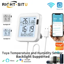 Tuya Temperatur- und Feuchtigkeitssensor mit Hintergrundbeleuchtung für Smart Home, WLAN-fähig, SmartLife-kompatibel, funktioniert mit Alexa und Google Assistant