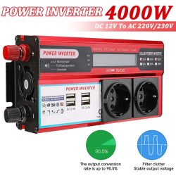4000 W 3000 W Wechselrichter DC 12 V auf AC 220 V 230 V Transformator mit 4 USB-EU-Buchsen, Aufladen mit LED-Anzeige