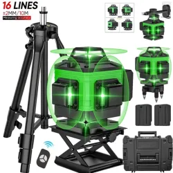 16-Linien 4D-Lasernivelliergerät mit grüner Linie, Stativ und Selbstnivellierung 360° °   Horizontaler & Vertikaler Laser-Nivellierer Professionelle Bauwerkzeuge Mit 2 Stück Batterien