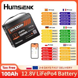 Humsienk 12V 100Ah LiFePO4 Batterie 100A BMS mit Bluetooth 15000 Zyklen Lithium-Eisenphosphat-Batterie Solar-Heimenergiespeicher