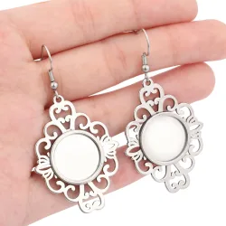 6 Stück Edelstahl Hohle Spitzen-Ohrringrohlinge passend für 15mm runde Cabochon-Ohrringe Fassungen DIY Haken Zubehör
