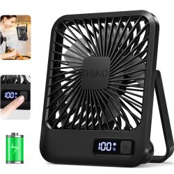 Schreibtischventilator, tragbarer wiederaufladbarer USB-Ventilator, 180° °   Neigbarer, zusammenklappbarer persönlicher Ventilator mit Leistungsanzeige, 5 Geschwindigkeiten, extrem leiser