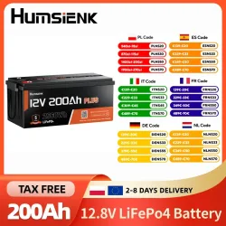 Humsienk 12V 200Ah LiFePO4-Batterie, integriertes 250A BMS, 15000 Zyklen, 2560Wh, Niedertemperaturschutz, Lithium-Eisenphosphat-Batterie für Heimenergie, Wohnmobile, Trolling-Motoren, Marine, Solar,