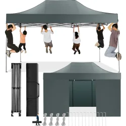 Pop-up-Pavillonzelt 10 x 15 in kommerzieller Qualität, wasserdichtes Außenüberdachung mit 4 Seitenwänden, UPF 50+ Sonnenschutz für Partys