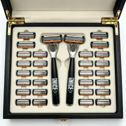 Manuelles Sicherheitsrasierer-Set für Herren, mit 6-lagigen Edelstahlklingen und einem Aloe-Vera-Gleitstreifen. |   perfekt als Geschenk.