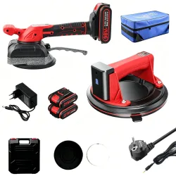 2-in-1 Fliesen-Handhabungs- und Verlegungsset, 200 kg Saugkraft 21V Elektrische Fliesenverlegemaschine (5 Geschwindigkeiten/12.000 U/min) + 200 kg Saugkraft 8-Zoll Elektrischer Saugnapf