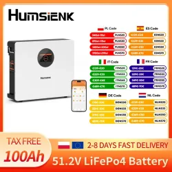 Humsienk 48V 100Ah Wandmontierter wiederaufladbarer Lithium-Akku, Kapazität 5120Wh, integriertes Bluetooth & 100A BMS, 15000+ Zyklen & Tiefentladezyklen, Niedertemperaturschutz für