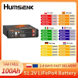 Humsienk 48V 100AH Server-Rack LiFePO4 Batterie 3U Größe mit Bluetooth, max. 5120Wh, 100A BMS mit aktivem Balancing, 15000 Zyklen für Wechselrichter, Wohnmobile, Vans, Solarenergie
