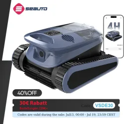 Seauto SAT 40 Roboter-Poolsauger, 240 Minuten Laufzeit, Wandkletterfunktion, Wasserlinienreinigung, für eingelassene Pools bis 3200 Quadratfuß