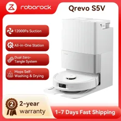 roborock Qrevo S5V (Upgrade vom S7 Max Ultra) Saugroboter, 12.000 Pa Saugleistung, Doppelte Anti-Verhedderungsbürste, Doppelt anhebbare Rotationsmopps, Selbstentleerung und -befüllung,