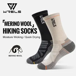WRELS Socken aus Merinowolle, Wandern, Laufen, weich, leicht, Stoßdämpfung, dämpfend, atmungsaktiv, Knöchel-Radsocken in der Mitte der Wade