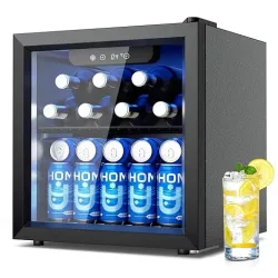 Getränkekühlschrank, 55 Dosen, Glasdoor, LED-Beleuchtung, 43dB leise, für Büro/Bar