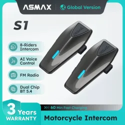 ASMAX S1 Motorrad-Intercom, CloudTalk 50-Rider Cross-Brand, Sprachsteuerung, HD-Audio, IPX7, ENC-Mikrofon & App-Konnektivität