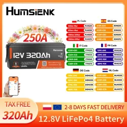 Humsienk 12V 300Ah (320Ah) LiFePO4 Batterie mit 250A BMS und Bluetooth, Tiefentladungsschutz bei niedriger Temperatur, 4096Wh, bis zu 6000+ Zyklen, Lithium-Eisenphosphat-Batterie, perfekt für