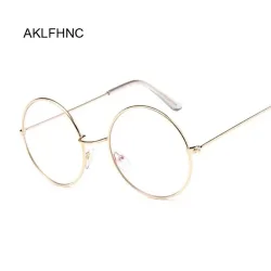Runde Brille Rahmen Mann Anti Blaues Licht Gläser Frau Gefälschte Gläser Gold Optische Brillen Rahmen Transparente Klare Linse