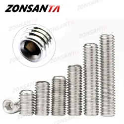 ZONSANTA Madenschraube M2 M2.5 M3 M4 M5 M6 M8 DIN916 304 Edelstahl Sechskant-Inbusschraube mit Kegelspitze DIY-Set Türgriffbolzen