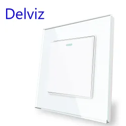 Delviz Schalter aus gehärtetem Glas, weißes Kristallpanel, 16 A-Steckdose, 1 Gang, 2-Wege-Drucktastenschalter, EU-Standard-Wand-USB-Buchse
