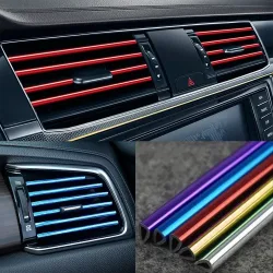 10 Stück 20 cm Auto-Klimaanlage, Entlüftungsauslass, Zierstreifen, U-Form, Chrom, PVC, bunt, glänzend, für Autodekoration