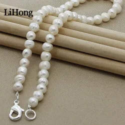 Neue 925 Silber Schnalle Natürliche Süßwasser Perle Halskette Für Frau Hochzeit Geschenk Hohe Schmuck