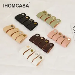 IHOMCASA Messing-Möbelgriffe Schubladenknöpfe Küchengriffe Kleiderschrankgriffe Braune Leder-Schrankgriffe