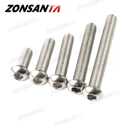 ZONSANTA ISO7380 M2 M2,5 M3 M4 M5 M6 304 A2 Runde 304 Edelstahl Schrauben Innensechskant-Halbrundkopf-Inbusschraube Mechanische Schraube