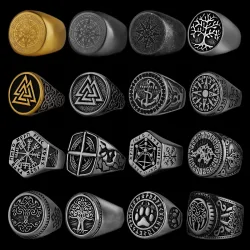 Nordic Viking Edelstahl Ring Anker Kompass Baum des Lebens Rune Amulett Wolf Männer Frauen Finger Schmuck Biker Party Club Geschenk
