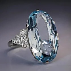 Huitan Weibliche Licht Himmel Blau Ehering Solitaire Band Oval Stein Engage Party Frauen Luxus Schmuck Glanz CZ Stein Beste Geschenk