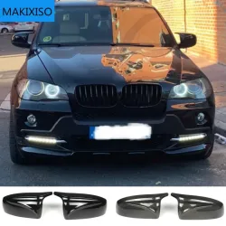 2 stücke Seite Flügel Rückspiegel geändert auto styling Helle schwarz Carbon Faser Muster Spiegel Abdeckung kappen Für BMW X5 E70 X6 e71 2008-2013