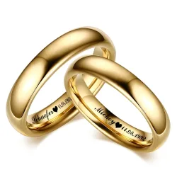 Glatte Edelstahl Paar Ringe Gold Farbe Einfache 4MM Frauen Männer Liebhaber Hochzeit Schmuck Verlobung Geschenke Personalisierte