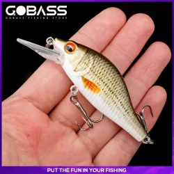 GOBASS 50/70/90mm Crankbait Angeln Locken Schwarz Minnow Spinning Lockt Für Angeln Schwimm Wobbler Für Hecht Japan künstliche Köder