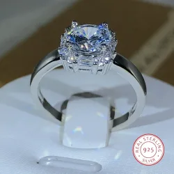 Original Vier-Klauen 925 Silber Farbe Hochzeit Ringe Für Frauen Platz AAAAA Großen Weißen Zirkon Verlobungsringe Schmuck