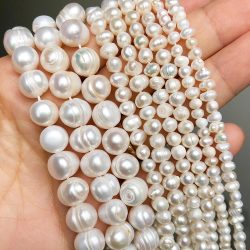 Natürliche weiße Süßwasserperlen Perlen unregelmäßige runde Zuchtperlen für DIY Frauen handgemachte Armband Zubehör 15'' Zoll