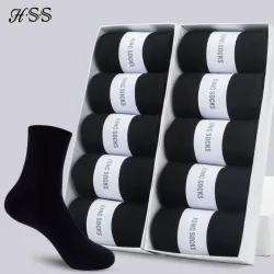 HSS 5/10 Paar Herren-Socken aus Baumwollmischung, schwarze Business-Herrensocken, weich, atmungsaktiv, für Sommer und Winter, für Herrensocken, Übergröße (6,5?14)