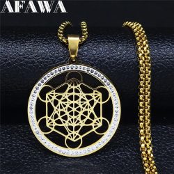 Blume des Lebens Edelstahl Kristall Anhänger Halskette Metatron Heilige Geometrie Symbol Halskette Schmuck bijoux femme N4833S02