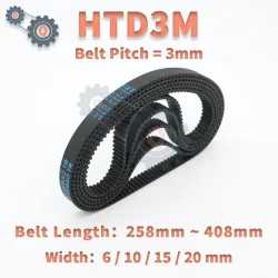 HTD3M Riemenlänge 258 mm bis 408 mm HTD 3M Zahnriemen Antriebsriemen Breite 6 mm 10 mm 15 mm 20 mm 3M Gummiriemen Closed Loop Belt 3M Riemen